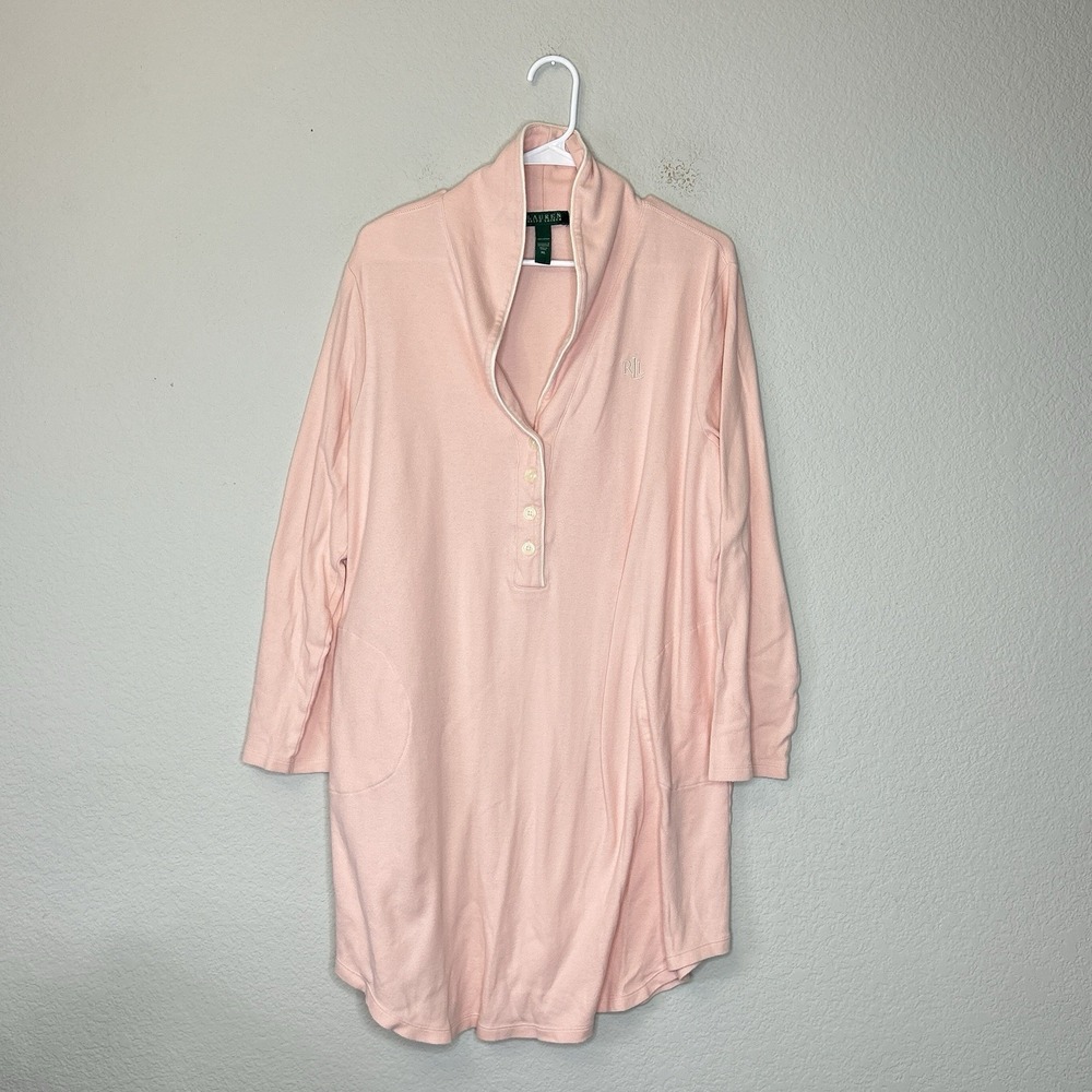 Lauren Ralph Lauren Light Pink Henley Sleepshirt Women's Size XL Long Sleeve